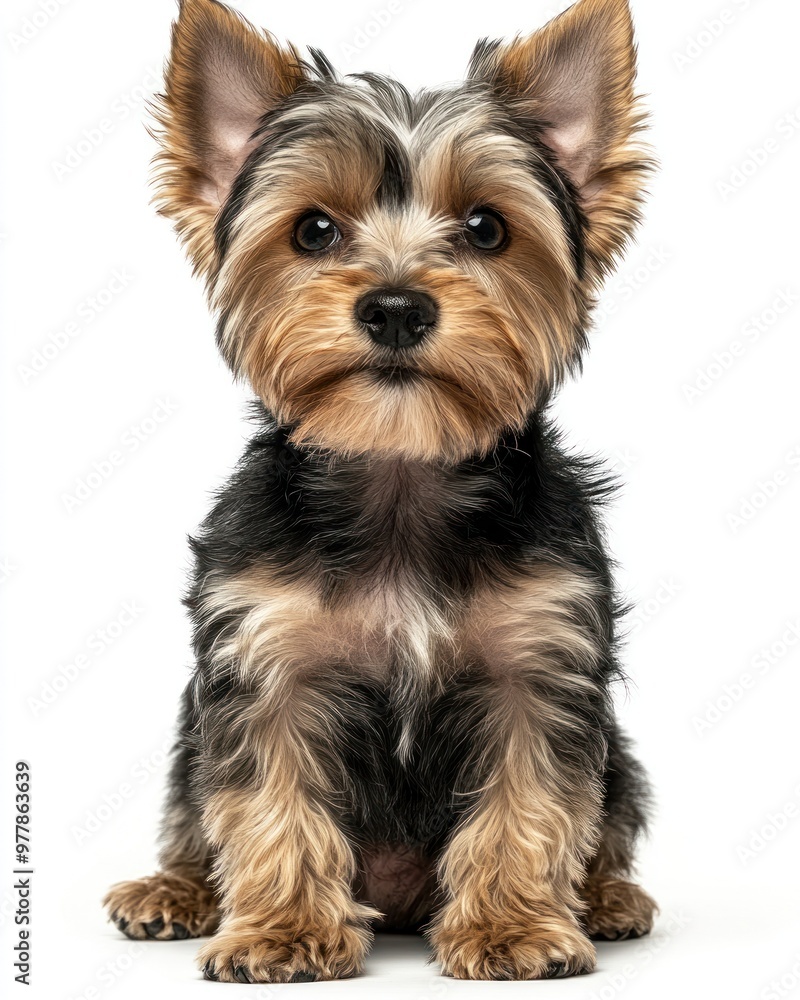 A small Yorkshire Terrier puppy sits attentively with bright eyes and a fluffy coat, showcasing its playful personality A small Yorkshire Terrier puppy sits attentively with bright eyes and a fluffy coat, showcasing its playful personality