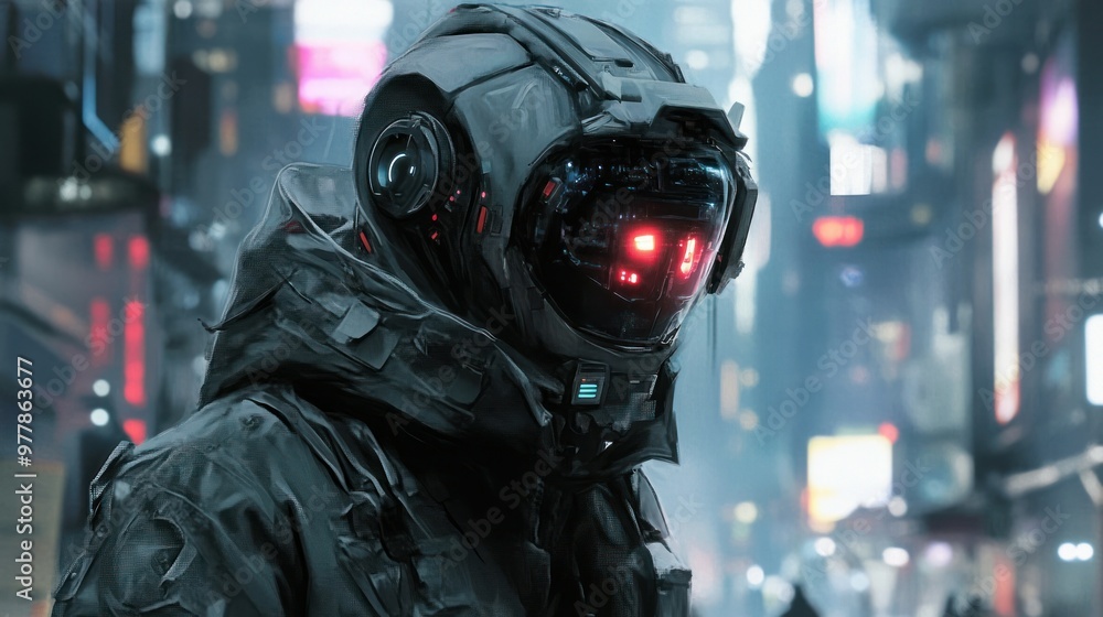 Futuristic Cyborg in a Futuristic City Futuristic Cyborg in a Futuristic City