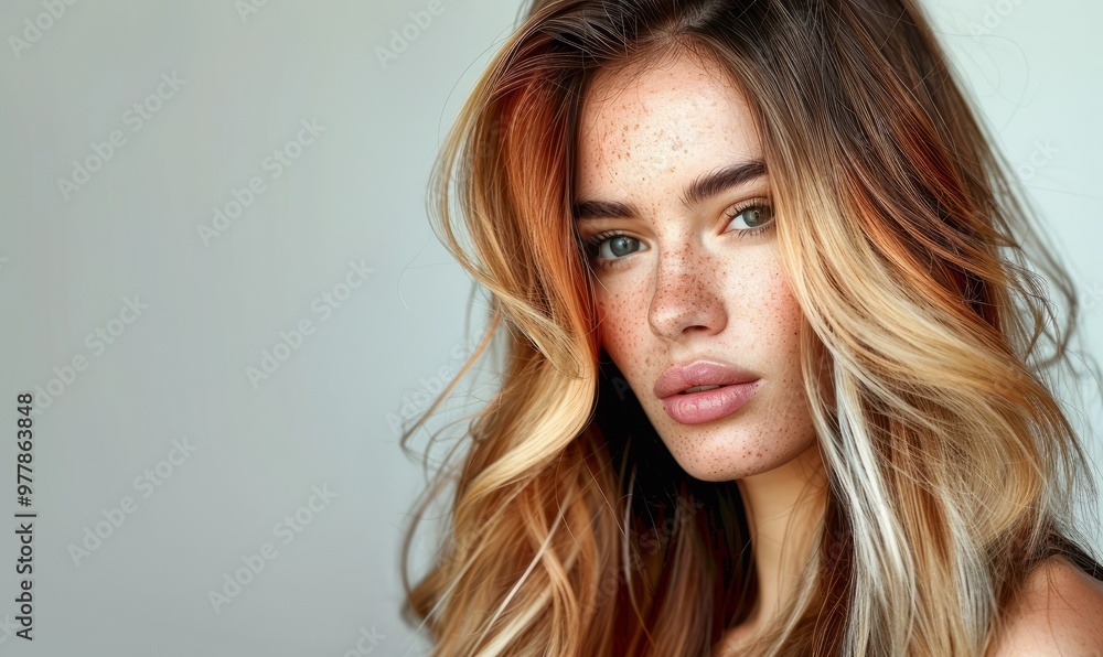 Model woman with hair dyed with the ombre or balayage technique, hair dyeing Model woman with hair dyed with the ombre or balayage technique, hair dyeing