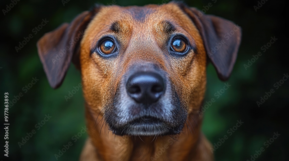 The brown dog gazes directly at the camera, displaying its soulful eyes and alert expression in a natural setting The brown dog gazes directly at the camera, displaying its soulful eyes and alert expression in a natural setting