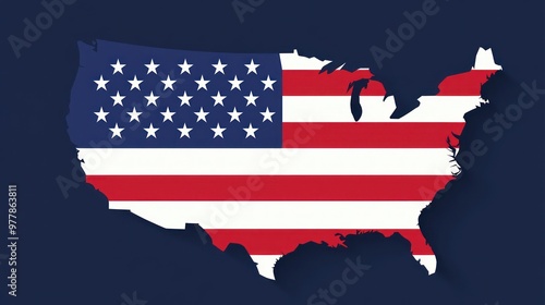 The design features the U.S. outline filled with the American flag, highlighting patriotism and national pride