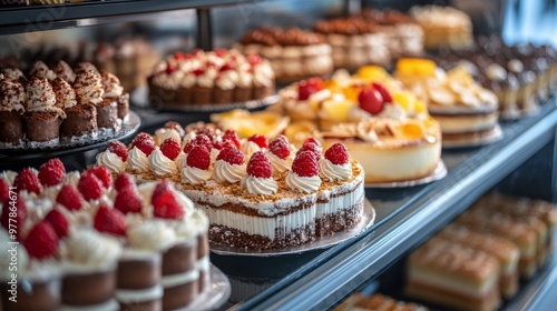 Cozy bakery interior showcasing fresh pastries and bread in a quaint neighbor...