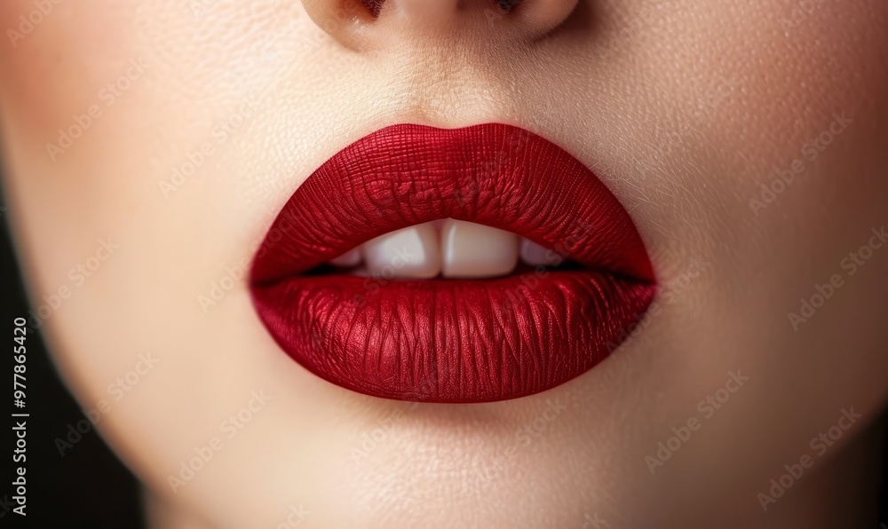 Obraz premium Beautiful woman with fresh permanent makeup for lips, beauty studio shot