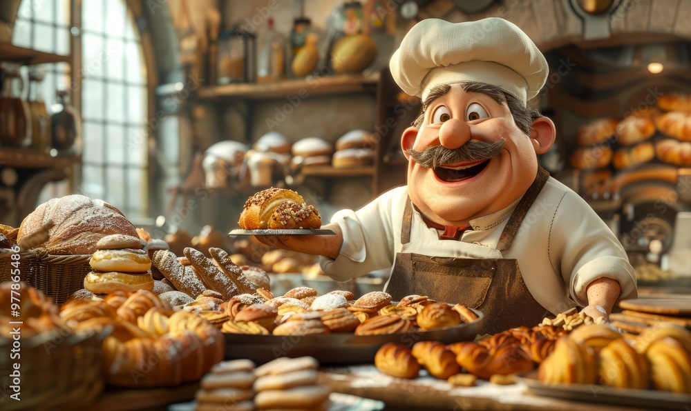 big belly chef is energetically baking, surrounded by delicious pastries, showcasing his skill and the bakery's popularity. big belly chef is energetically baking, surrounded by delicious pastries, showcasing his skill and the bakery's popularity.