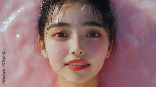 A young woman enjoys a relaxing spa treatment in a cozy setting with soothing...