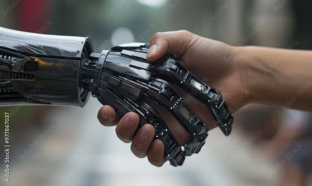 Handshake between a robot hand and a human hand Handshake between a robot hand and a human hand