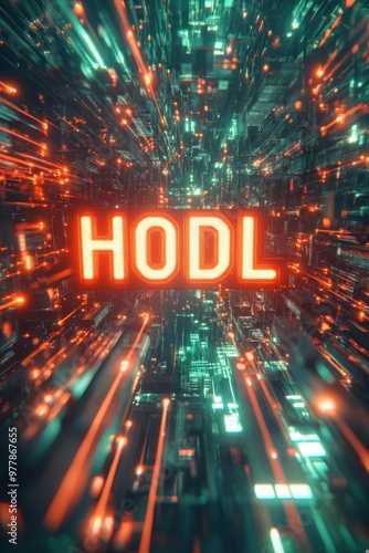 Exploring the HODL Phenomenon in Cryptocurrency: A Neon Infused Digital Art Representation photo