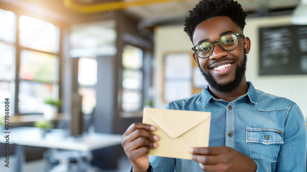 A close-up of a smiling businessman receiving an envelope, symbolizing a pay raise or promotion, with a blurred office background. A close-up of a smiling businessman receiving an envelope, symbolizing a pay raise or promotion, with a blurred office background.