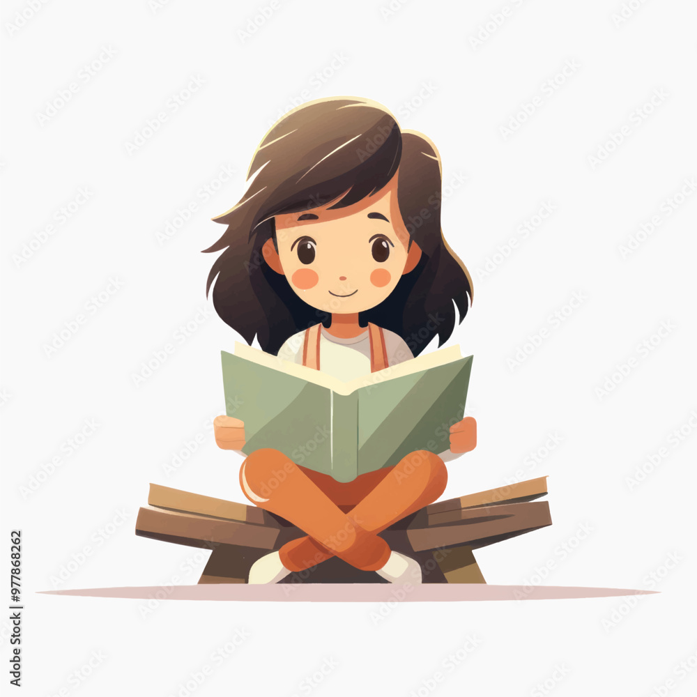 Cute child reading book illustration Cute child reading book illustration