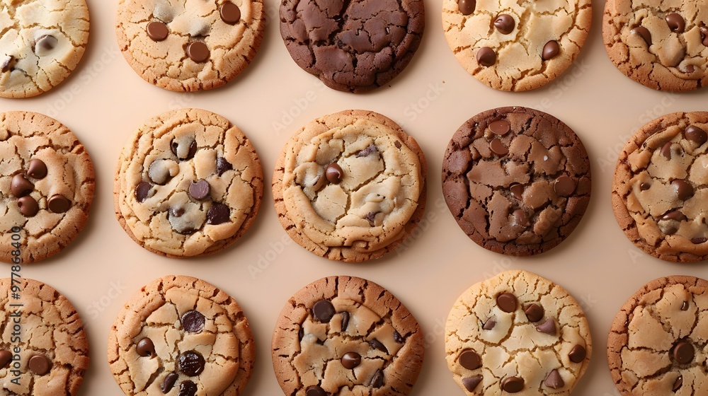 Assorted chocolate chip cookies in a variety of flavors, top view of freshly baked cookies, perfect for bakery menus, food blogs, or dessert promotions, cookie arrangement, copyspace
Assorted chocolate chip cookies in a variety of flavors, top view of freshly baked cookies, perfect for bakery menus, food blogs, or dessert promotions, cookie arrangement, copyspace