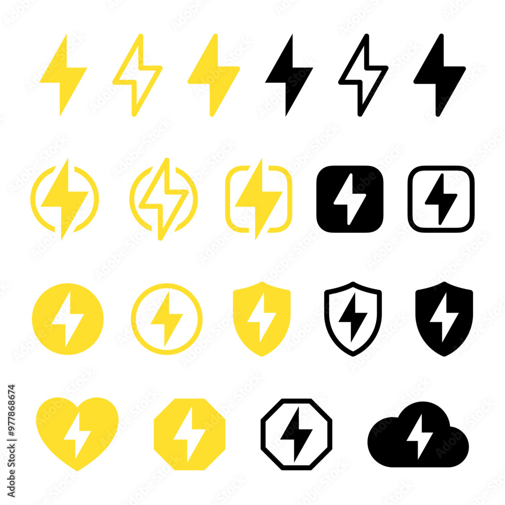 Flash lightning bolt icons set Flash lightning bolt icons set