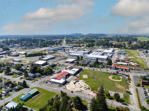Aerial Landscape View of Sedro-Woolley, Washington on a Sunny Summer Day