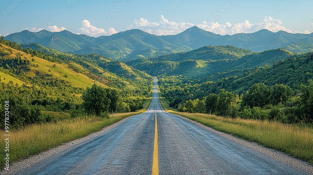 Fototapeta premium an Scenic view of a road stretching into the distance, capturing the sense of adventure and travel.