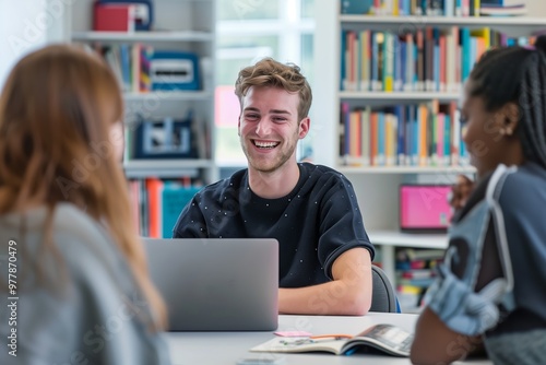 Group of Colleagues Engaged in a Casual Meeting with Smiling Team Members