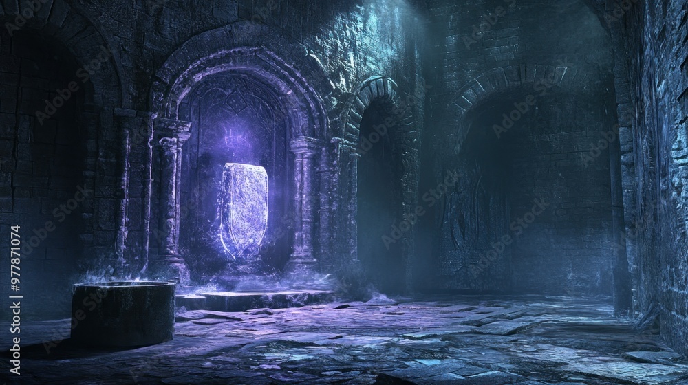 A Stone Portal with Ethereal Glow in a Mystical Stone Chamber A Stone Portal with Ethereal Glow in a Mystical Stone Chamber