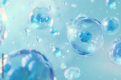 Wallpaper Mural A Highly Detailed Scientific Illustration of Floating Cells in a Blue Environment with Microscopic Detail Torontodigital.ca