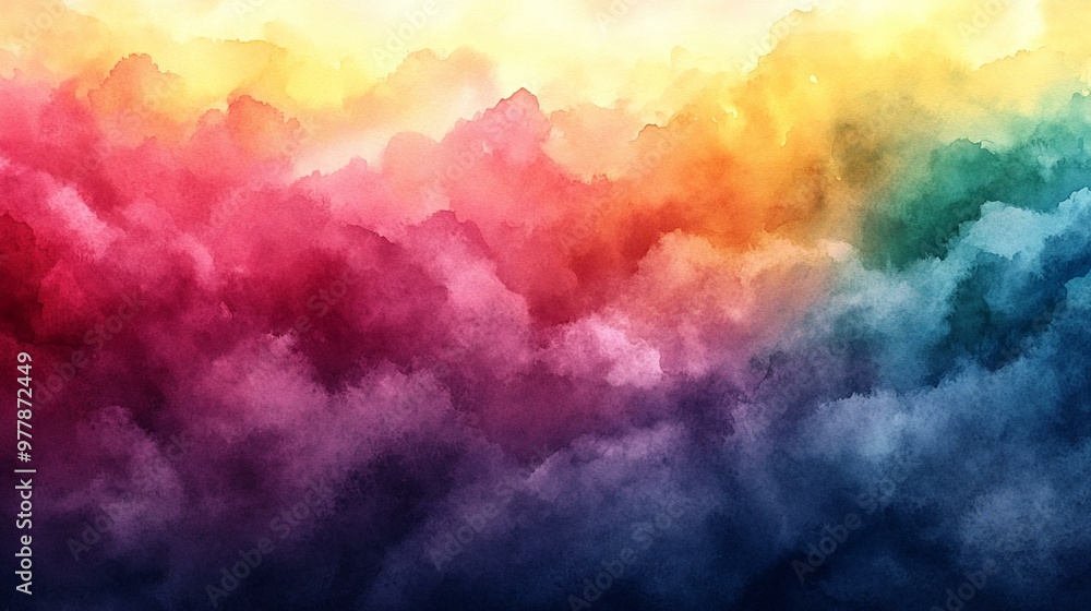 an Abstract watercolor background depicting a sunset sky with vibrant rainbow colors of pink, green, blue, yellow, and purple. an Abstract watercolor background depicting a sunset sky with vibrant rainbow colors of pink, green, blue, yellow, and purple.