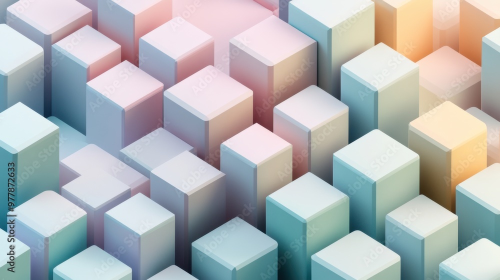 Isometric Grid Art- A three-dimensional isometric grid pattern of cubes and hexagons in a pastel palette Isometric Grid Art- A three-dimensional isometric grid pattern of cubes and hexagons in a pastel palette