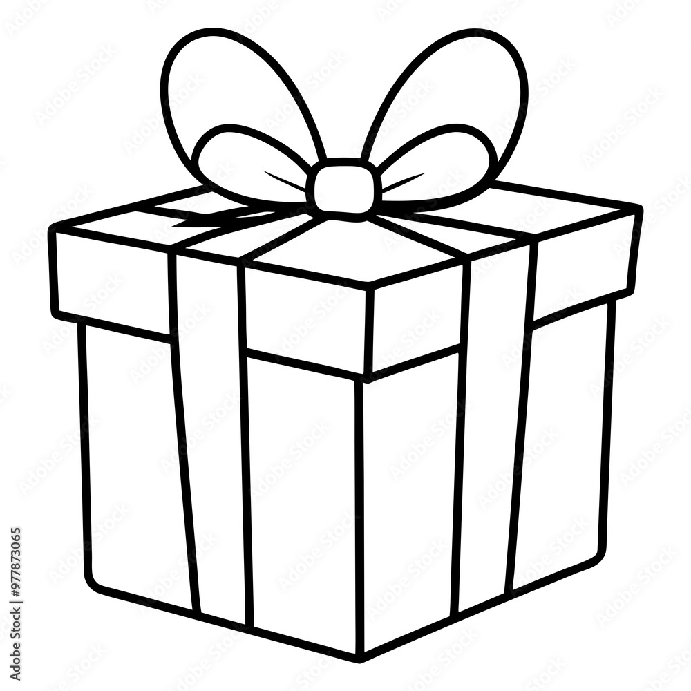 A gift box with a bow on top, featuring a simple pattern or design vector A gift box with a bow on top, featuring a simple pattern or design vector