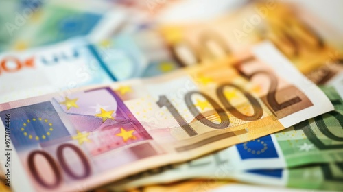 Close-up of colorful Euro banknotes. European currency and financial concept.