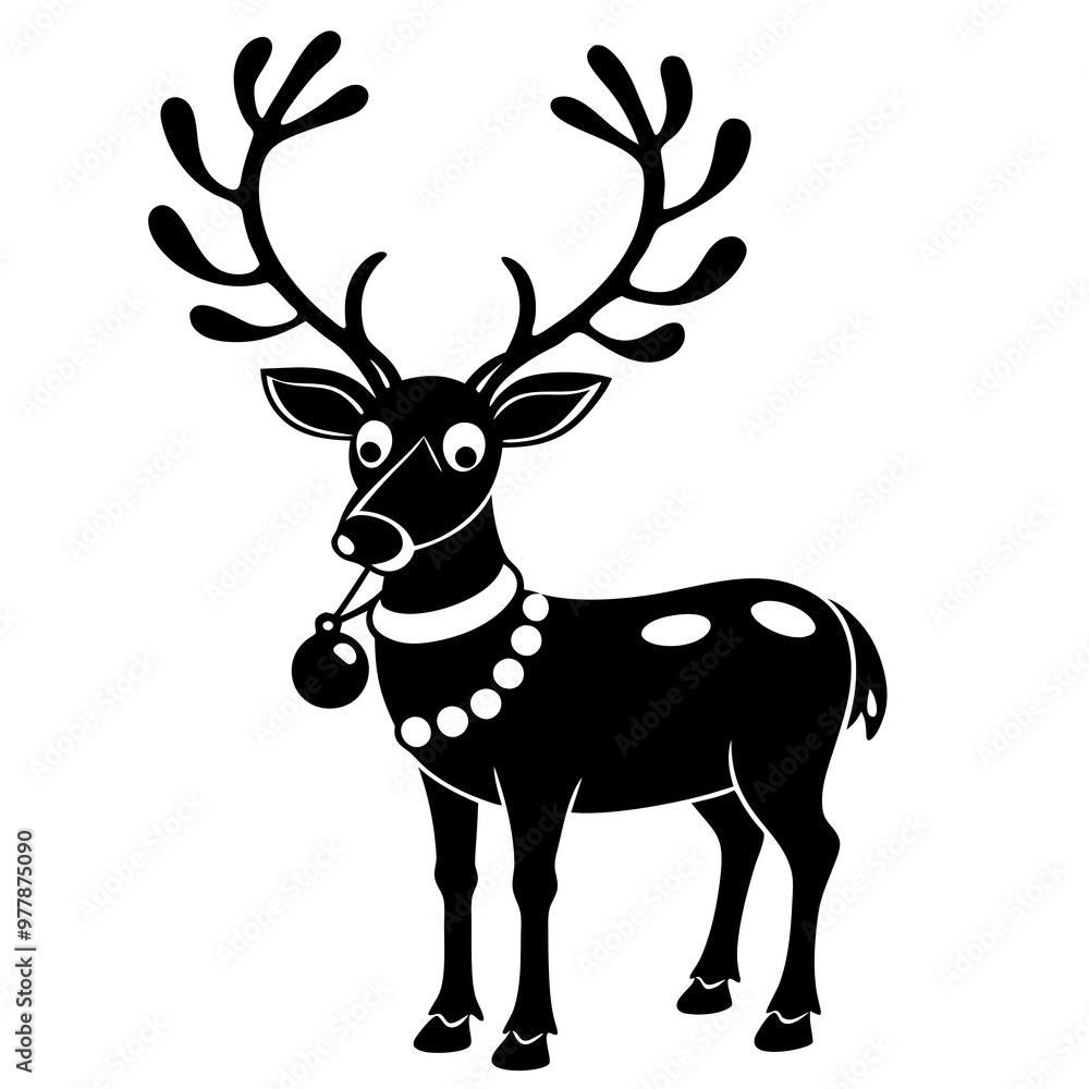 A reindeer with antlers adorned with bells or ribbons, and a red nose vector A reindeer with antlers adorned with bells or ribbons, and a red nose vector