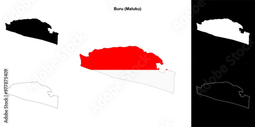 Buru blank outline map set photo