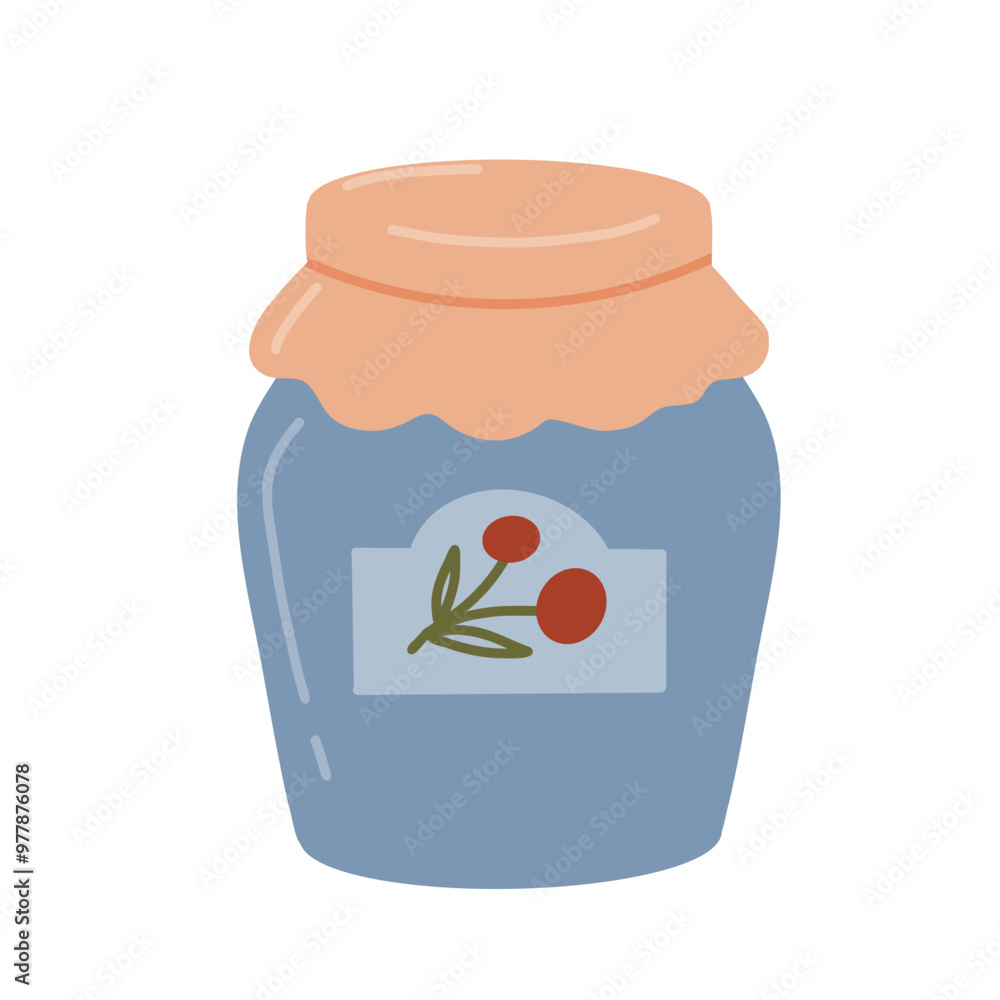 Illustration of a blue jar with an orange lid and a label featuring red berries, ideal for jam, preserves, or homemade products. Perfect for kitchenware, storage, and food packaging designs. Illustration of a blue jar with an orange lid and a label featuring red berries, ideal for jam, preserves, or homemade products. Perfect for kitchenware, storage, and food packaging designs.