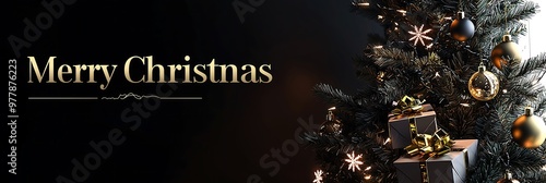 Festive Christmas Background with Shiny Ornaments and Merry Christmas Text - 光沢のあるオーナメントとメリークリスマスの文字が輝く、お祝いのクリスマス背景.Generative AI