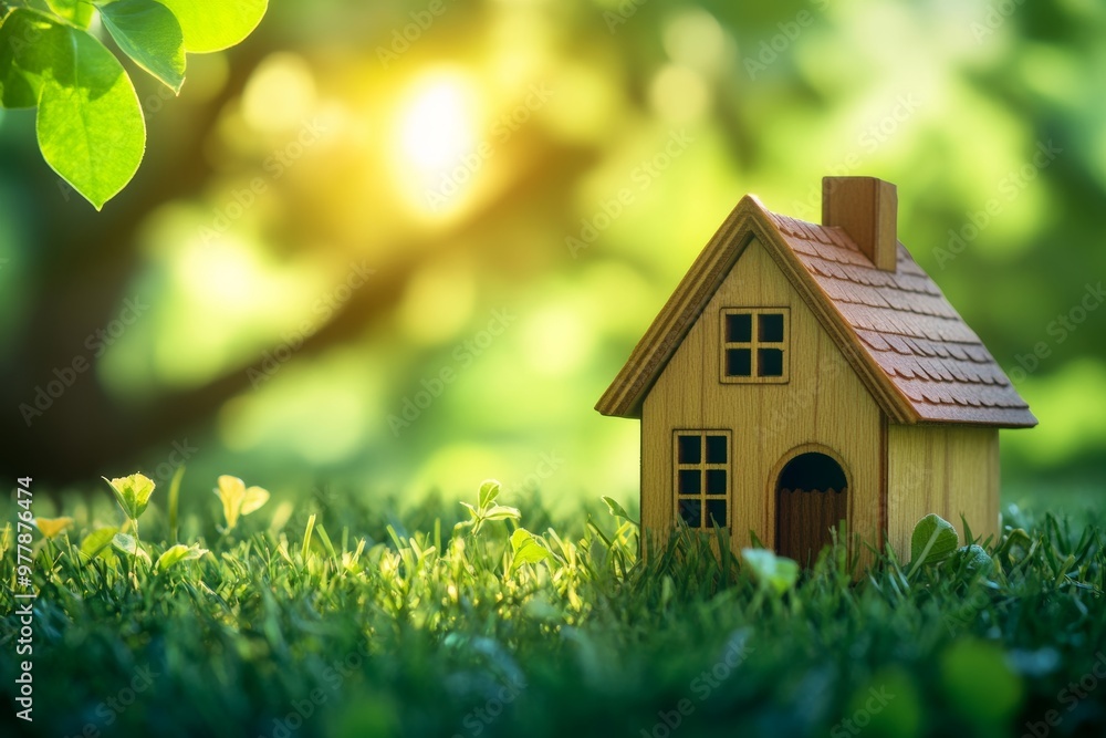 Eco friendly wooden house nestled in vibrant green surroundings, harmonizing with nature s beauty Eco friendly wooden house nestled in vibrant green surroundings, harmonizing with nature s beauty