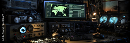 Intricate Details of High-Frequency Ham Radio Communication Setup photo