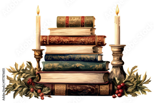 Vintage books with candles