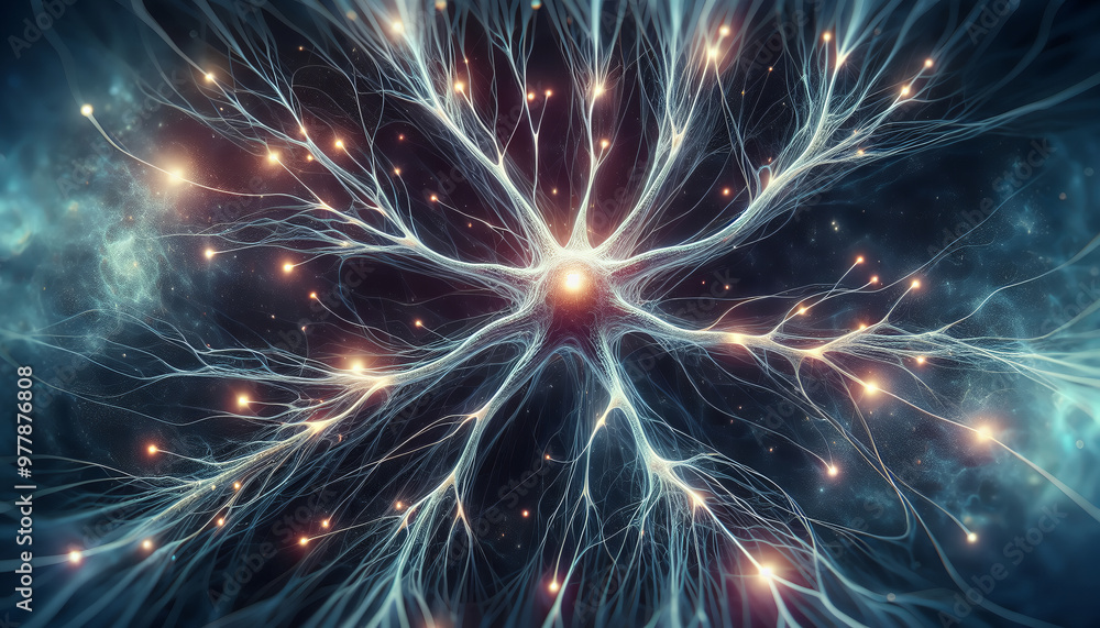 An intricate web of glowing synapses in the vastness of space. An intricate web of glowing synapses in the vastness of space.