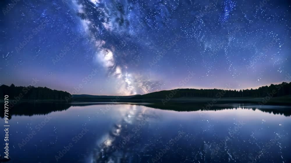 Milky Way Reflection on Calm Lake. Stunning 4K Ultra HD Footage - Perfect for Professional Projects Milky Way Reflection on Calm Lake. Stunning 4K Ultra HD Footage - Perfect for Professional Projects