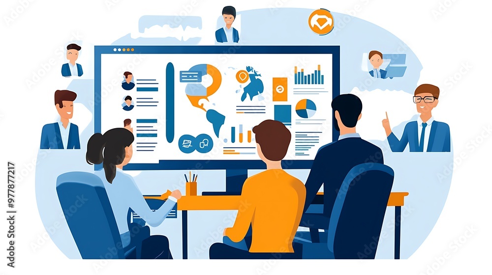 A business professional leading a virtual meeting with team members from around the world A business professional leading a virtual meeting with team members from around the world