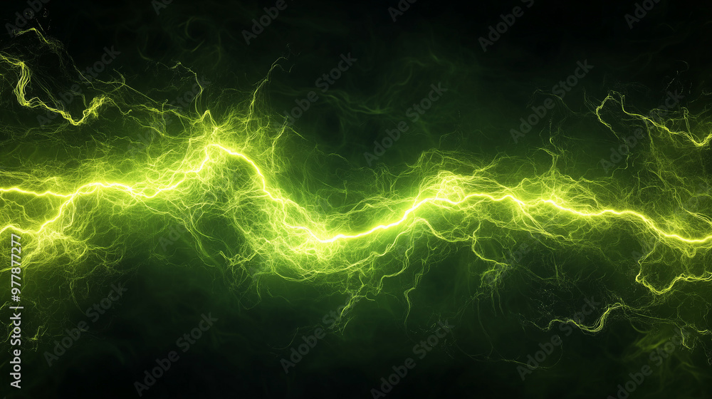 Naklejka premium Vibrant green energy wave with lightning effect, electric power flow