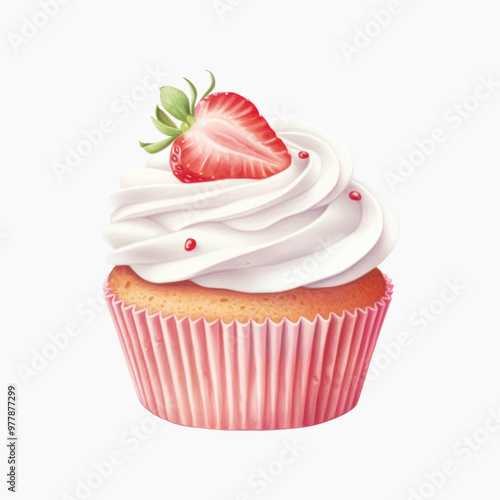 Delicious strawberry cupcake with frosting