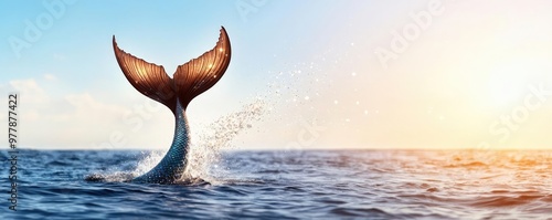 Wallpaper Mural A magical scene of a mermaid tail splashing out of the water, with glitter flying off the tail and catching the sunlight, adding a whimsical touch Torontodigital.ca