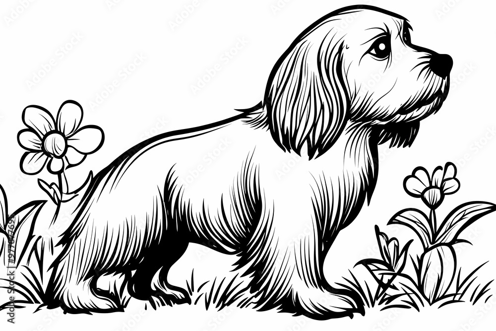 Fototapeta premium Cute coloring page featuring a playful dog for kids creativity.