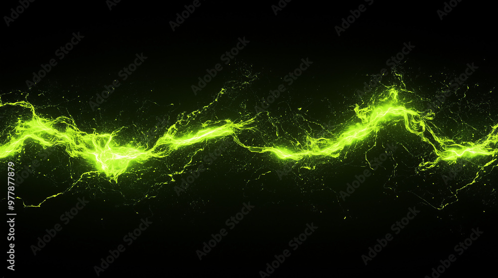 Green electric energy arc with glowing particles, abstract power surge Green electric energy arc with glowing particles, abstract power surge