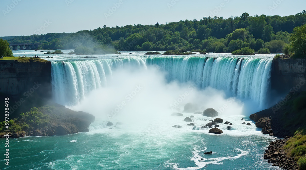 Close-up view of a powerful waterfall amid lush greenery Close-up view of a powerful waterfall amid lush greenery
