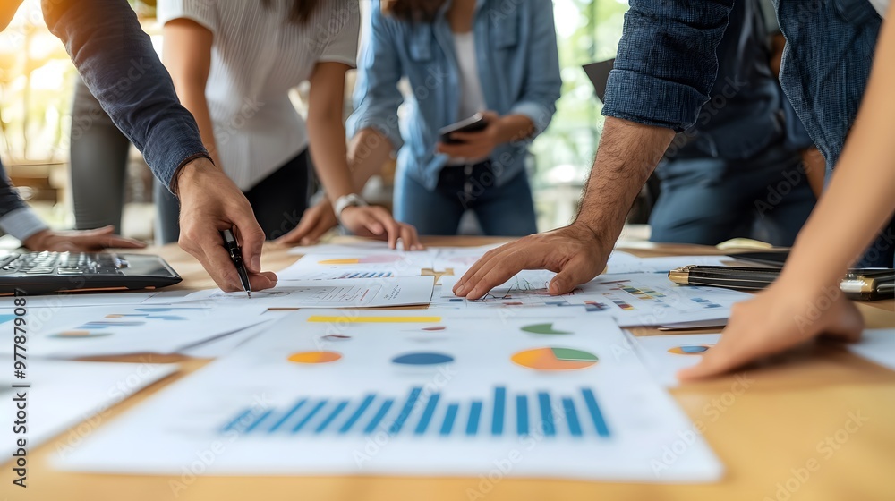 Close-up of Hands Analyzing Charts and Graphs During a Business Meeting Close-up of Hands Analyzing Charts and Graphs During a Business Meeting