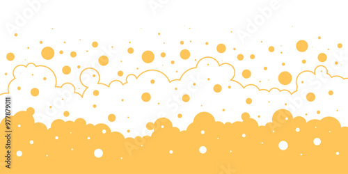 Beer foam background, alcohol liquid splash texture, cartoon drink line border, orange malt pattern, kvass bubble suds frame. Abstract vector illustration