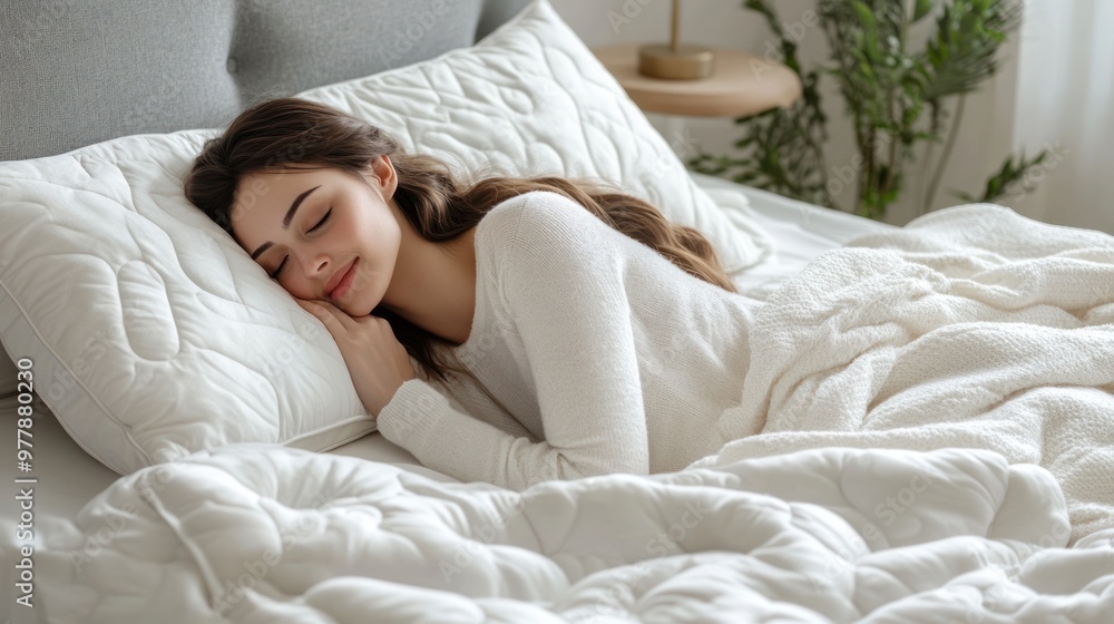 Woman Sleeping Peacefully on a White Pillow Woman Sleeping Peacefully on a White Pillow