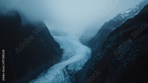 Wallpaper Mural A massive glacier carving through a steep mountain valley with ice formations glowing in the soft light of an overcast day. Torontodigital.ca