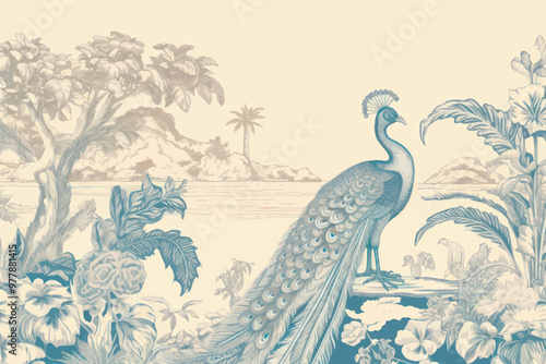 Elegant vintage peacock illustration