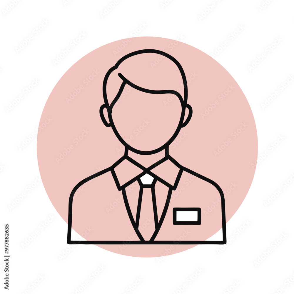 Anonymous man in suit and tie with name tag on a pink circle background for copy space
Anonymous man in suit and tie with name tag on a pink circle background for copy space