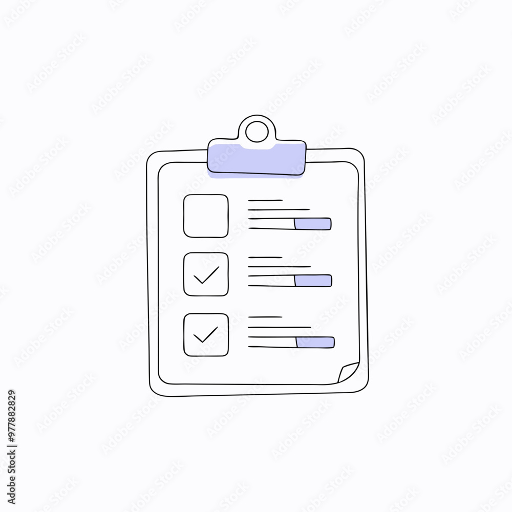 Minimalistic clipboard with checklist, line art design, purple accents, copy space
Minimalistic clipboard with checklist, line art design, purple accents, copy space