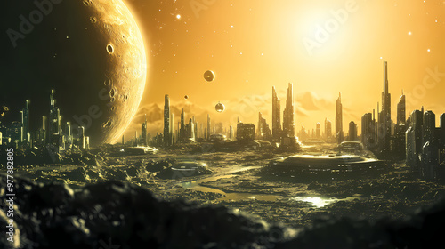 A futuristic view of the solar system, with terraformed planets and bustling space colonies. Terraforming. Illustration photo