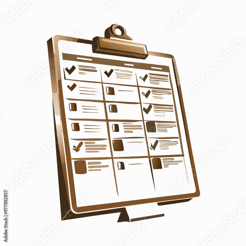 Three-dimensional checklist clipboard with check marks and empty boxes in a modern style