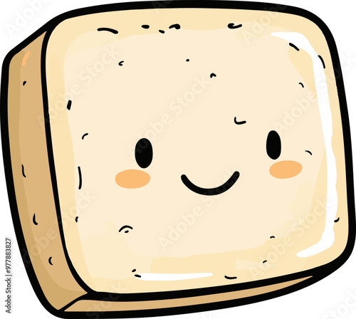 Cute Vector Tofu Character with Smiling Face